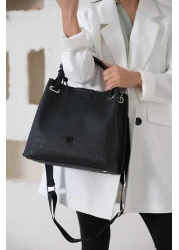 Just Polo Women's Black Braided 4-Compartment Shoulder Bag and Handbag