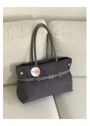 BAGLOVİS Extensible Suede Gray Shoulder Bag with Front Buckle Detail