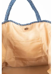 Defacto Women's Text Embroidered Straw Handbag B9278Axns