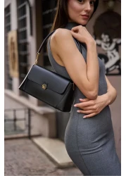 Madamra Black Women's Retro Leather Look Shoulder Bag with Front Cover