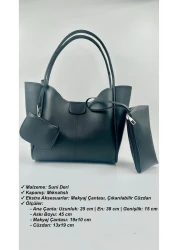 bakacstore حقيبة يد وكتف نسائية من الجلد الصناعي باللون الأسود من Rosso Collina - حقيبة مكياج مع محفظة، الطول: 25 العرض: 38 العرض: 15 سم