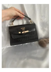 ÇANTA Gold Detail Patent Leather Textured Stylish Women's Bag