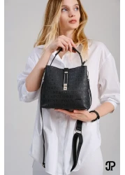 Just Polo Original Women's New Season 4 Compartment Luxury Soft Leather Lock Detailed Cross Column Strap Shoulder Bag