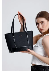 Evident Black Patent Leather Detailed Medium Size Bucket Model Women's Shoulder Bag