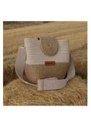 Hediyeninellitonu Elyapimi - 100% Cotton Women's Shoulder Bag with Cord & Real String Design Straw Jute