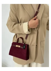 Night Natalie Model Suede Claret Red Women's Hand and Shoulder Bag