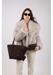 NOTHING Bitter Brown Suede Women's Bag - with Wallet, Makeup Bag, Lined, Large Size Hand and Shoulder Bag, Rosa