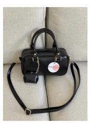 BAGLOVİS Small Black Women's Shoulder Bag with Tiny Leather Charm Detail