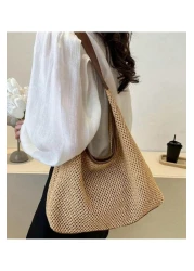 Katusa Women's Brown Mesh Braided Leather Shoulder Bag with Handle Detail and Puppy