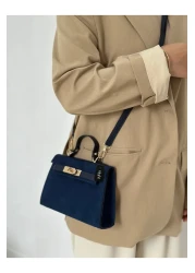 Night Natalie Model Suede Navy Blue Women's Hand and Shoulder Bag