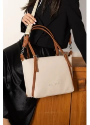 Just Polo Women's Cream Tan Large Size Lacoste Fabric Hand and Shoulder Bag P346037Mh