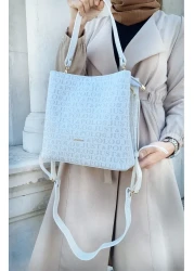 Just Polo Women's White 5-Compartment Two-Strap Shoulder Bag and Wallet Combination