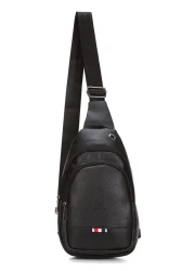 Torz Black Unisex Faux Leather Bag with USB Headphone Outlet Bodybag Chest and Shoulder Bag