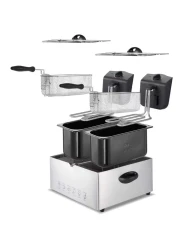Stainless Steel Double Deep Fryer 6L with Window Lid &ndash; Dual Basket Electric Fryer with Oil Container, Adjustable Temperature &amp; Timer, for Kitchen &amp; Restaurant Use