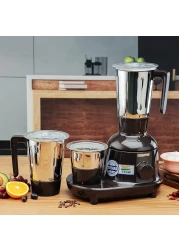 Geepas 3 In 1 Mixer Grinder, 750W Powerful, GSB44086, Black - 2 Year Warranty (Stainless Steel Jars &amp; Blades Speed, Safety Twist Lock Perfect For Dry Wet Fine Grinding)
