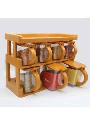 رف توابل ماستر شيف مكون من طبقتين مع 7 برطمانات توابل - منظم لتخزين التوابل في المطبخ - منظم توابل قابل للتعديل ومريح لسهولة الوصول إليه