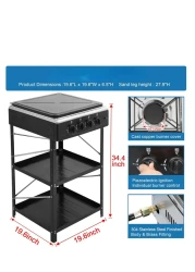 Stainless Steel Outdoor Propane Burner Set &ndash; 4 Portable Gas Stoves with Stabilized PVC Stove Top, Two-Layer Hob, Non-Slip Foot Mat, Removable Bracket