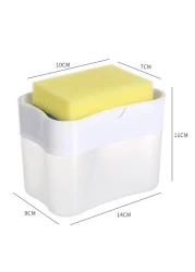 موزع صابون الأطباق بالضغط اليدوي مع صندوق حامل الإسفنج - موزع صابون سائل مضخة المطبخ للاستخدام في الحمام والمطبخ، تخزين مريح للصابون والإسفنج