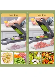 قطاعة خضروات متعددة الوظائف 8 في 1 - معالج طعام، مفرمة بصل، فاصل بيض، مبشرة جبن، قطاعة ماندولين مع ملحقات طحن وتقطيع وتقطيع مكعبات