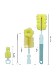 SEBIKAM Baby Bottle Brush 4 in 1 Bottle Scrubber Cleaner Brushes Set Sponge Milk Water Brush Kit Includes Baby Bottle Cleaner Brush Nipple Brush Straw Cleaner Green
