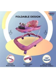 Lovely Baby Foldable Kids Walker BW10 with Adjustable Height, Musical Toys, Rotating Wheels, Comfortable &amp; Safe Activity Walker for Toddlers, Small Infant Boy Girl 6-18 months - Pink