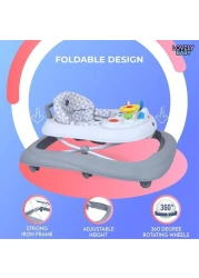 Lovely Baby Foldable Kids Walker LB 256 with Adjustable Height, Musical Toys, Rotating Wheels, Comfortable &amp; Safe Activity Walker for Toddlers, Small Infant Boy Girl 6-18 months - Grey