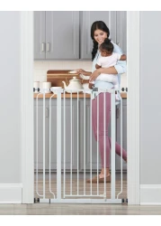 Regalo Easy Step 36 Extra Tall Walk Thru Baby Gate Includes 4Inch Extension Kit 4 Pack of Pressure Mount Kit and 4 Pack Wall Cups and Mounting Kit White
