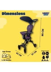 Lovely Baby Stroller LB 715HC for Infants, Baby Carrier with 360&deg; Rotatable PVC Wheels &amp; Canopy, Foldable Pram &amp; Light Weight, Push Stroller for Kids 7-31 Months - Purple