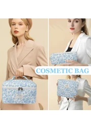 Makeup Bag Set Quilted Makeup Bag Large Floral Cosmetic Bag for Women Cute Cotton Makeup Bags Flower Travel Toiletry Organizer Bag