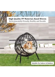 Rattan cat basket chair with soft comfy cushion and play ball, Luxury rattan pet furniture for indoor and outdoor use, Suitable for cats and small dogs 60 cm (Black)