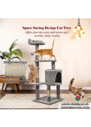Multi-layer cat tree with Mice balance swing tumbler ball, Interactive toy ball, Indoor cat tree tower with Soft fabric condo, Top perch, and Sisal scratch post, Cat activity tower 112 cm (Grey)