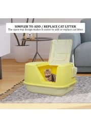 Fully enclosed cat litter box with Transparent door, Litter scoop, and Sand drop pedal, Spacious &amp; Splash-proof design cat toilet for indoor cats, Odor-resistant 65 cm (Yellow)