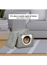 House-design cat shelter with a removable soft mat, Indoor cat bed for medium to large sized cats, Detachable, Easy to cleans and assemble, Anti-slip bottom 42 cm (Grey)