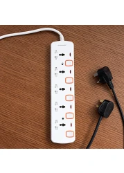 Olsenmark 5 Way Power Socket with Individual Switches- OMES1729D/ Equipped with PP Fire Proof Housing, Copper Parts, and Child Safety Shutter/ 3-meter Extension Cord, Ideal for Home, Office,