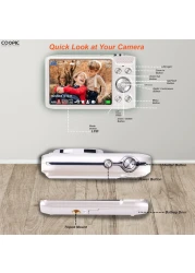 COOPIC C600 White HD Digital Camera with 16GB SD Card, 58MP, 4K Video, Ideal for Travel, Vlogging, and Creative Photography