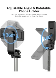 ATUMTEK 40" Selfie Stick Tripod, Extendable Bluetooth Selfie Stick with Wireless Remote, 360-degree Rotation, Compatible with GoPro, iPhone and Android Smartphones, Mini Tripod, Table Tripod Black