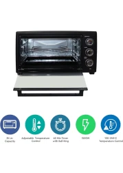 Nobel 35 Litres Electric Oven With 3 Knob Control &amp; 60 Minutes Timer With Bell, Rotisserie &amp; Inner Lamp, Heat Resistant Tempered Glass 1500W NEO36 Black
