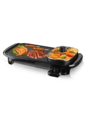 شواية شواء منزلية الصنع مخصصة - شواية كهربائية داخلية بدون دخان مع وعاء ساخن غير لاصقة، درجة حرارة قابلة للتعديل للشواء، شابو شابو، شرائح اللحم