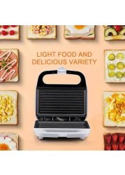 صانعة الساندويتشات والمحمصة المصنوعة من الفولاذ المقاوم للصدأ – شواية كهربائية مع لوحة غير لاصقة قابلة للإزالة لسهولة التنظيف، مثالية للطهي