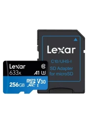 ليكسار بطاقة مايكرو SDHC عالية الأداء مع محول 633x 256 غيغابايت UHS-I أسود/أزرق