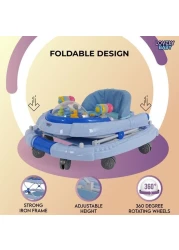 Lovely Baby Foldable Kids Walker BW04 with Adjustable Height, Musical Toys, Rotating Wheels, Comfortable &amp; Safe Activity Walker for Toddlers, Small Infant Boy Girl 6-18 months - Blue