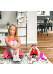 Kidwala blond hair poseable doll with hat, leopard dress &amp; red jacket pretty angelia 14inch size with accessories toys for girls