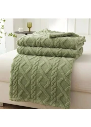 Luna Home Throw Blanket Super Soft, Green Color, Woven Style