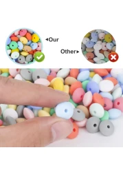 120Pcs Silicone Abacus Beads Bulk 12mm Shaped Lentil Silicon Beads 12 Colors for Keychain Making DIY Jewelry Making