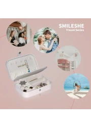 Smileshe Jewelry Box PU Leather Small Portable Travel Case 2 Layers Organizer Display Storage Holder Box for Rings Earrings Necklaces Bracelets