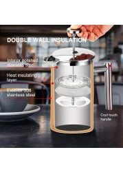 Secura French Press Coffee Maker 304 Grade Stainless Steel Insulated Coffee Press with 2 Extra Screens 34oz 1 Litre Silver