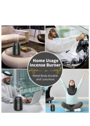 Portable USB Rechargeable Electric Incense Burner with Full Holy Quran Speaker, Remote Control, Bukhoor Diffuser for Car, Home, Office, and Travel Use ACHAS Premium Design
