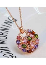 Aiwanto Necklace Set Earring Necklace Ring Set for Women's Colorful Zircon Necklace Earrings set Necklace Earring Set Gift for Wife Girlfriend