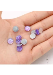 Vivian 204 Pieces 17 Colors Round Resin Cabochon Flatback Druzy Iridescent Colorful Cabochons DIY Accessories 8mm