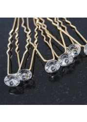 Bridal Wedding Prom Party Set Of 6 Gold Plated Crystal Bead Hair Pins